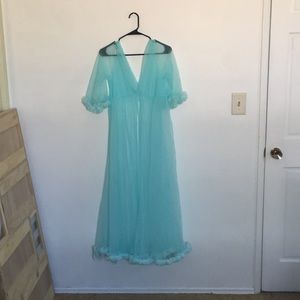 Vintage Aqua Dressing Robe Night Gown Cover Up
